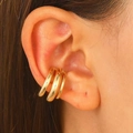 Three-layer gold-plated ear cuff with polished multi-ring design for women - 04 KC Gold (3 Layers)