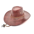 Cappello da cowboy marrone rossastro scuro con motivi venati di foglie e sottogola regolabile - M (56-58cm) / Borgogna