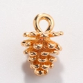Detailed view of a golden pine cone pendant with a top ring for DIY jewelry making - Style 11-Golden Pine Cone