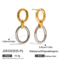 Detail view of two-tone stainless steel linked earrings with dimensions and weight specs - Gold Silver Two-tone Interlocking Style (JDE0303035-PS)