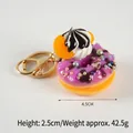Realistic purple donut keychain with cream topping and orange slice decoration - D12 Purple Orange - Gold 8-clasp