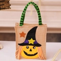 Sacchetto di caramelle di Halloween in iuta con mago zucca e manici a righe verdi - Motivo di Zucca