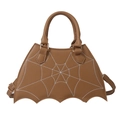 Sac à main marron en forme de chauve-souris avec broderie toile d'araignée - Kaki