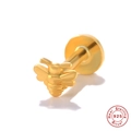 Macro detail of gold bee stud earring crafted from certified 925 sterling silver - Single Gold-Little Bee