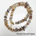 Detail of Persian Banded Agate beaded necklace with golden lobster clasp on white surface - Persian Banded Agate