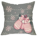 Funda de cojín navideña gris y rosa con estampado de copos de nieve y árbol - Rosa Gris Copo de Nieve Guantes Winter Hello