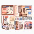 Vintage Schreibwaren-Geschenkset mit Aufklebern, Washi-Tapes und Postkarten in Orange - Der Sonnenuntergang sagt dem Himmel