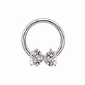 Anello per capezzolo argento con quattro cristalli di zircone a forma di farfalla - Argento Quattro Farfalle Zircone Trasparente / Argento