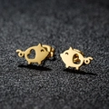Cute golden stainless steel pig stud earrings with heart-shaped hollow design for women - Pig / Gold