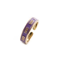 Anillo abierto vintage dorado con esmalte púrpura y micro-pavé de circonitas - Abierto Ajustable / Morado