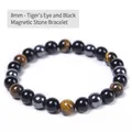 8mm Tiger Eye and Black Hematite beaded bracelet for energy and yoga therapy - Elastic Cord Style / 8mm