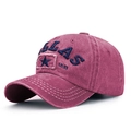 Vintage washed wine red baseball cap with Dallas 1841 3D embroidery and star patch - Adjustable / Burgundy