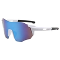 Sporty cycling sunglasses with white frame and blue-purple mirrored lens in variant view - White Frame Blue Mirror