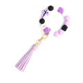 Bracciale portachiavi con perline di silicone, croce e nappa in viola nero e bianco - Croce/Nappina/Lettera di Gesù / Croce Viola
