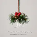 Christmas clear bell ornament with green pine needles, red berries and plaid ribbon bow - Red and White Plaid Pine Cone Style (D)