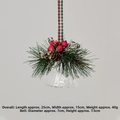 Campana di Natale in vetro con aghi di pino, bacche rosse e fiocco a nastro scozzese - Stile Pigna a Quadri Rosso e Bianco (D)