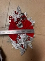 Christmas staircase swag with red velvet bow, silver leaves and snow-flocked pine needles - Boxed / 40x20cm / Mini Red