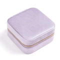Portable light purple velvet jewelry box with metal zipper and rounded square design - Pink