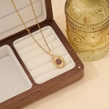 Collier vintage en acier inoxydable doré avec pierre naturelle rouge dans un écrin en bois - 3# Améthyste (Violet)