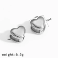 Silver stainless steel heart earrings with zircon inlay and detailed product dimensions - Silver Smooth Heart (TE60045-S)
