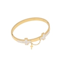 Gold stainless steel open cuff bracelet with sparkling zircon cross charms on white background - Full Diamond Cross Style (3#十字架)