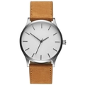 Minimalistisch heren quartz horloge met zilveren kast en bruine suède lederen band - Bruine Band Witte Wijzerplaat (Geen Kalender)