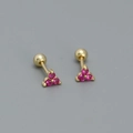 Elegant s925 silver clover stud earrings featuring pink gemstones in a gold finish - 925 Silver / Gold Plated Red Zirconia