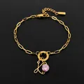Elegante 14K vergulde roestvrijstalen letterarmband met een roze hanger van zirkonia - Letter K