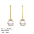 Boucles d'oreilles pendantes avec perles 4mm et clous en acier inoxydable doré - Style Long Manche / Or / 4mm