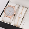 Elegantes Damen-Quarzuhren-Set mit Herzarmband in einer schwarzen Geschenkbox - Weißes Set (Ohne Box)
