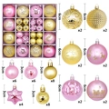 Pink and gold Christmas ornaments set featuring 3cm and 6cm assorted baubles and stars - Pink Gold