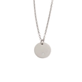 Minimalist silver stainless steel necklace with round pendant and single crystal stone - Steel Color Round with Zirconia
