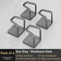 Set of 4 gun grey stainless steel wall hooks for bathroom washbasin storage - Set of 4 / Gunmetal