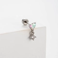 Silver titanium heart opal stud earring with round crystal drop and ball back - Iridescent Heart Style (A169-1#) / Single Piece