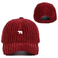 Corduroy baseball cap with polar bear embroidery and adjustable back strap in burgundy - Adjustable / Burgundy