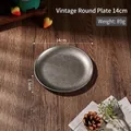 Industrial style 14cm vintage 304 stainless steel round plate with brushed metal finish - 14cm (89g) / Vintage Snowflake Grey