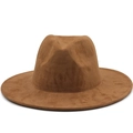 Classic brown suede fedora hat with wide brim and teardrop crown on white background - M (56-58cm) / Khaki