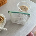 Compact white mesh storage bag with contrast green zipper for coins and cosmetics - White + Green Yellow Zipper