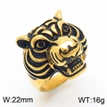 Golden vintage tiger head ring for men in stainless steel with black enamel details - US 9 / Golden Tiger Style (KR109971-HL)