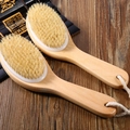 Set of two round wooden body brushes with natural boar bristles and hemp ropes - Lotus Wood Drumstick Brush Without Nodules