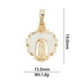 Macro view of 18k gold plated Virgin Mary pendant with white opal inlay, 19mm size - DZ-944/Round White Opal Virgin Mary