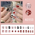 Set de uñas postizas con graffitis de gato y perro con patrones de dibujos rojos - Estilo con Pegamento (A3153)