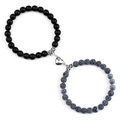 Set bracciali coppia magnetici cuore con occhio di tigre e pietre naturali - Pietra Venata Blu + Nero Opaco