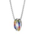 Polished silver stainless steel necklace with interlocking rainbow enamel double rings - Rainbow Square Triple Interlocking Ring Pendant (No Chain) (KN229619)