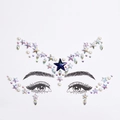 Close-up of iridescent star and teardrop face jewels with blue star center for party - Blue Tone Rainbow Jewels (DA-22-2)