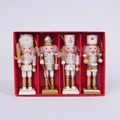Lot de quatre casse-noisettes en bois blanc et or de 13 cm dans une boîte cadeau rouge - Or (Ensemble de 4)