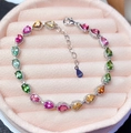 Detalle del sello S925 en pulsera de plata con turmalinas de colores en gota - Oro Blanco