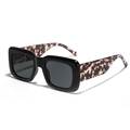 Occhiali da sole squadrati neri con stanghette leopardate per uomo e donna fashion - Nero Lucido con Aste Tartarugate