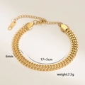 Detailweergave van een 6mm brede vergulde mesh armband met maat- en gewichtsspecificaties - 6mm Gouden Dubbele Rij Geweven Armband
