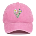 Pink washed cotton baseball cap featuring delicate white floral embroidery on the front - Pink